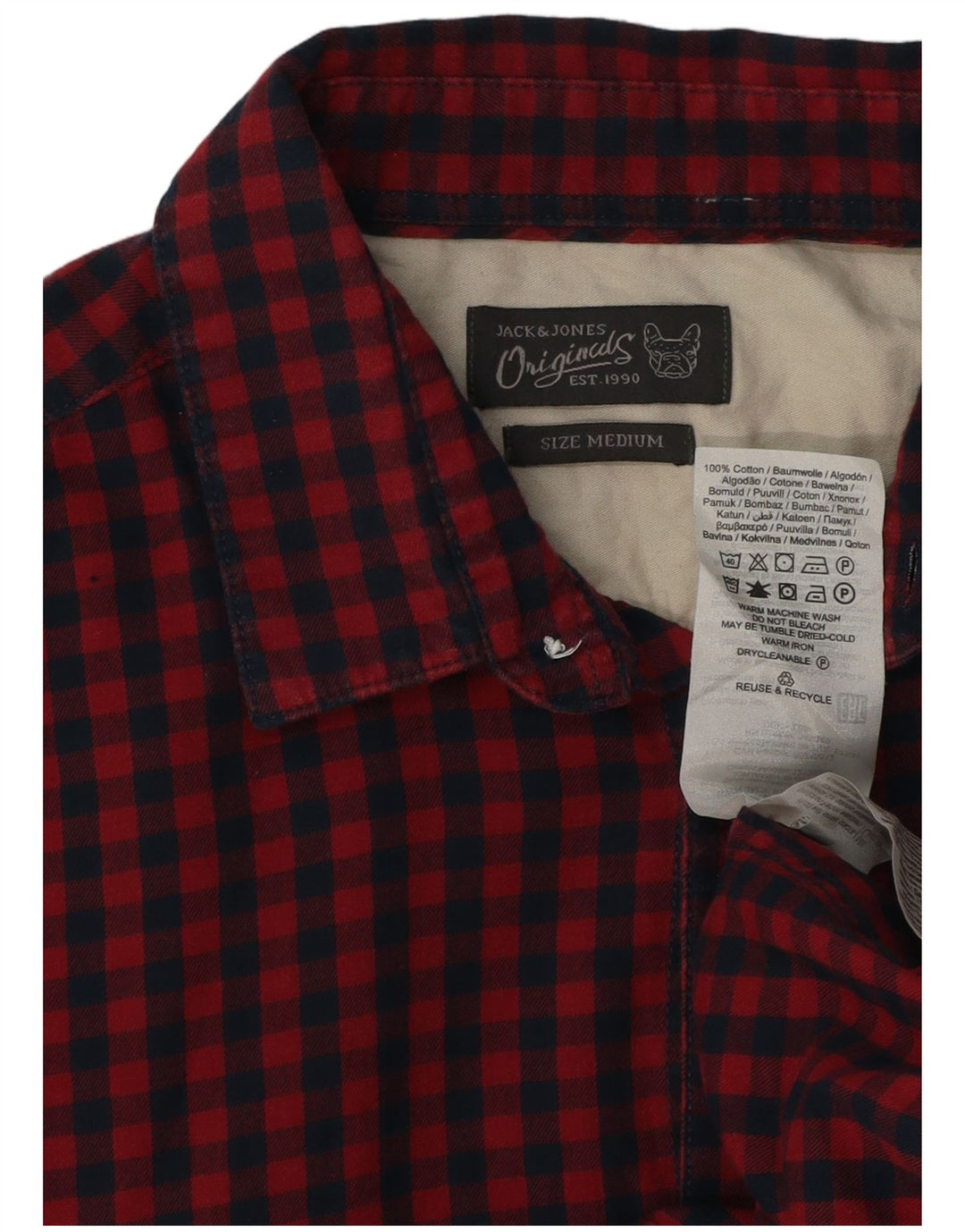 Jack & Jones Mens Short Sleeve Shirt Medium Red Gingham Cotton