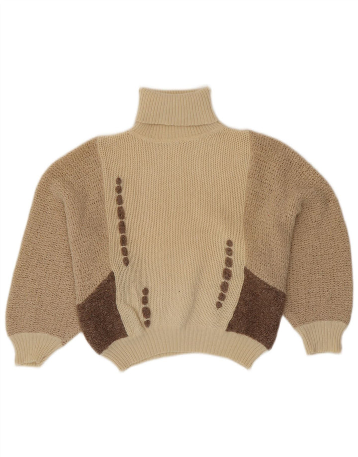 VINTAGE Womens Roll Neck Jumper Sweater IT 42 Medium Beige Colourblock