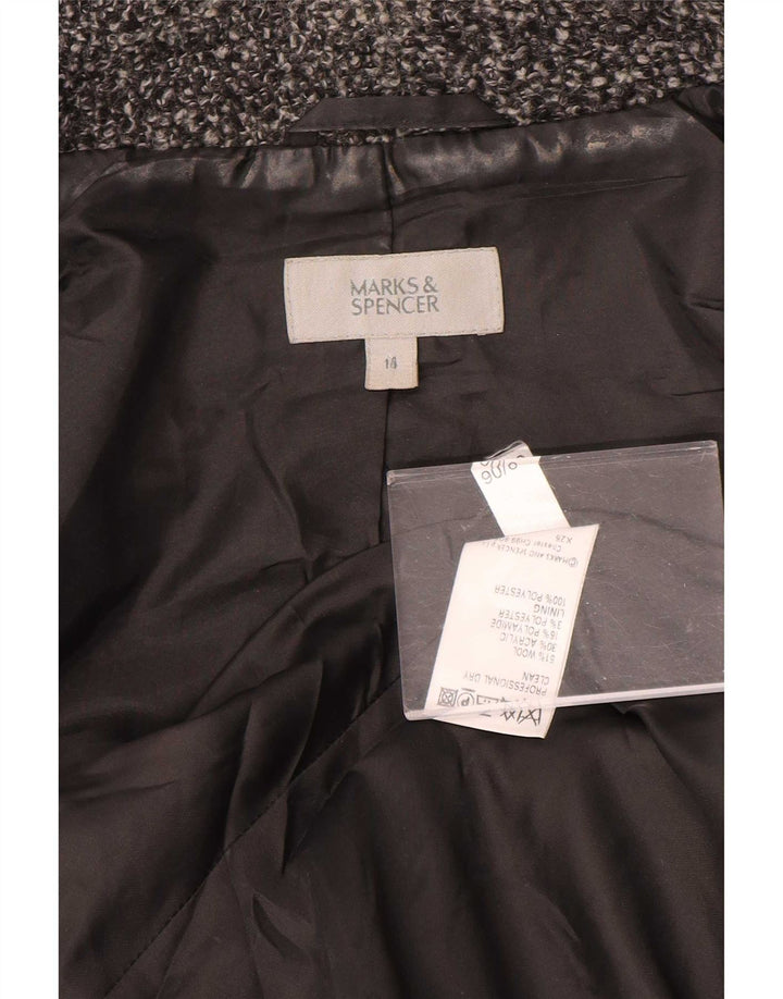 Marks & Spencer Womens 2 Button Blazer Jacket UK 14 Large Grey Flecked Wool