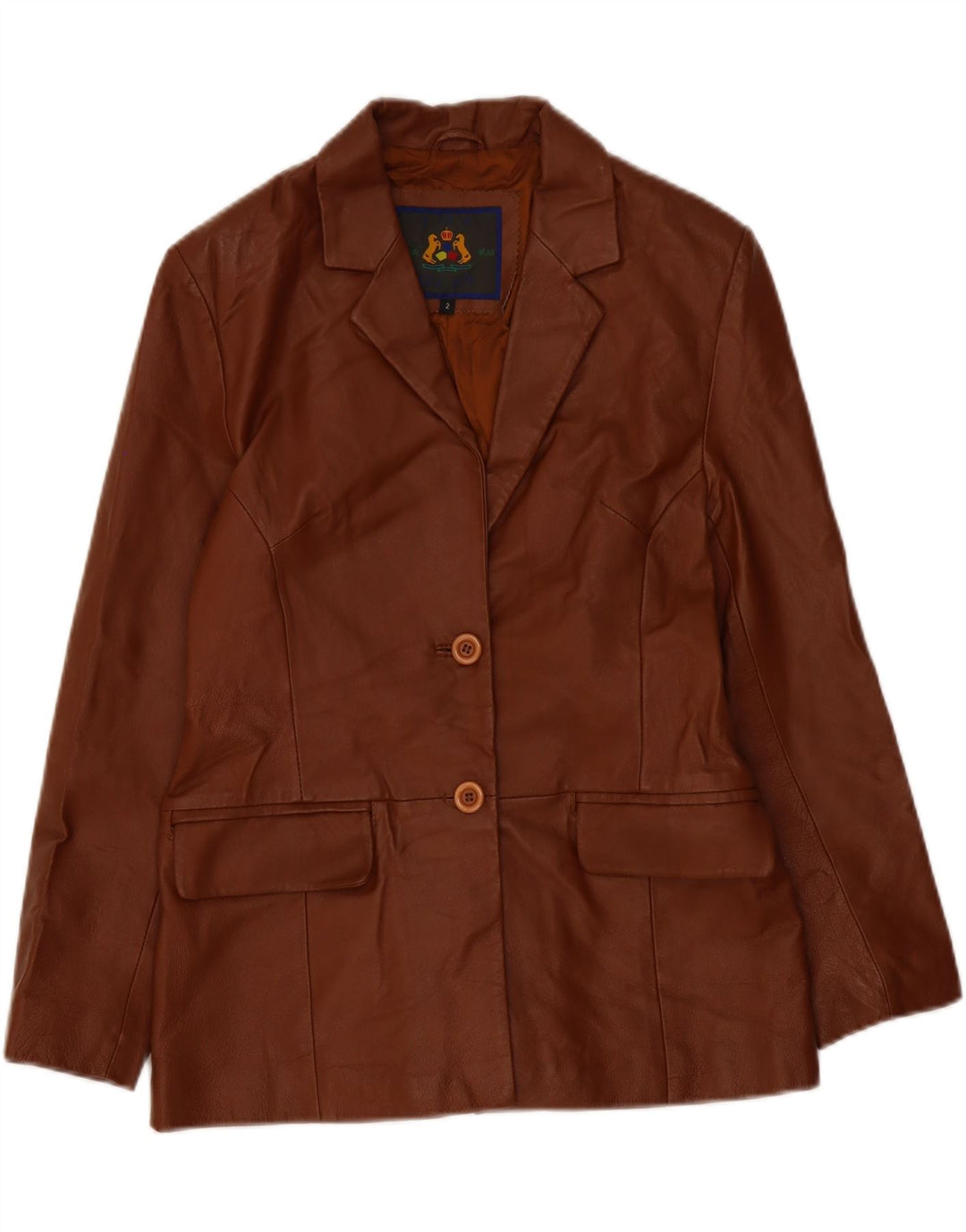 VINTAGE Womens 2 Button Leather Blazer Jacket UK 2 2XS Brown Leather Vintage Vintage and Second-Hand Vintage from Messina Hembry 