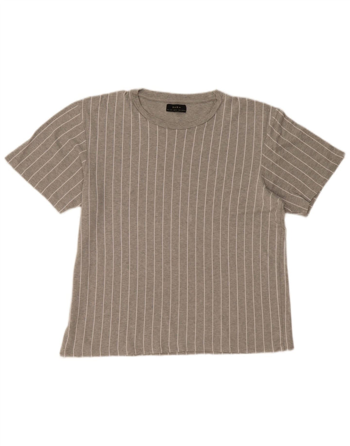 ZARA Mens T-Shirt Top Large Grey Striped