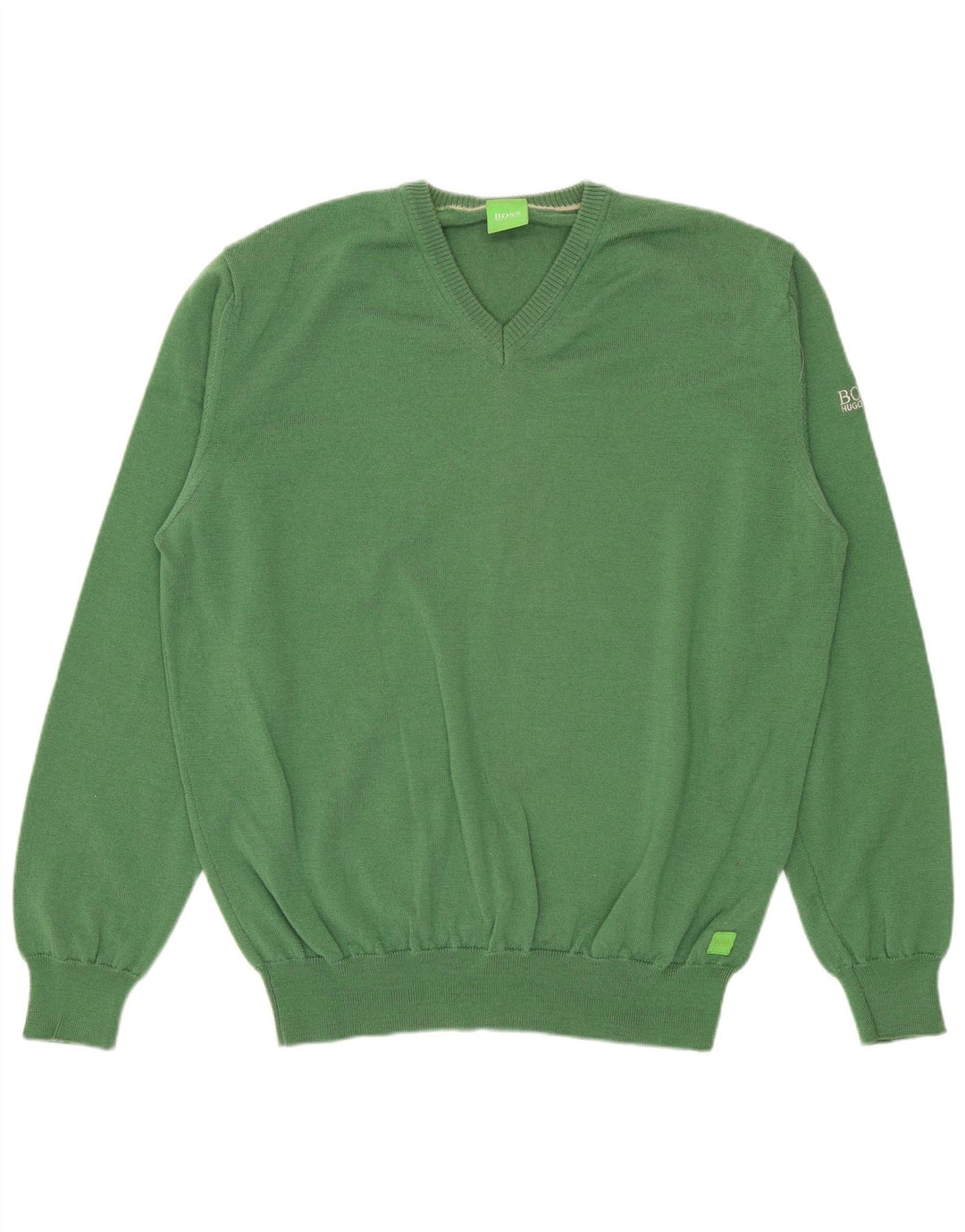 HUGO BOSS Mens V-Neck Jumper Sweater Large Green
