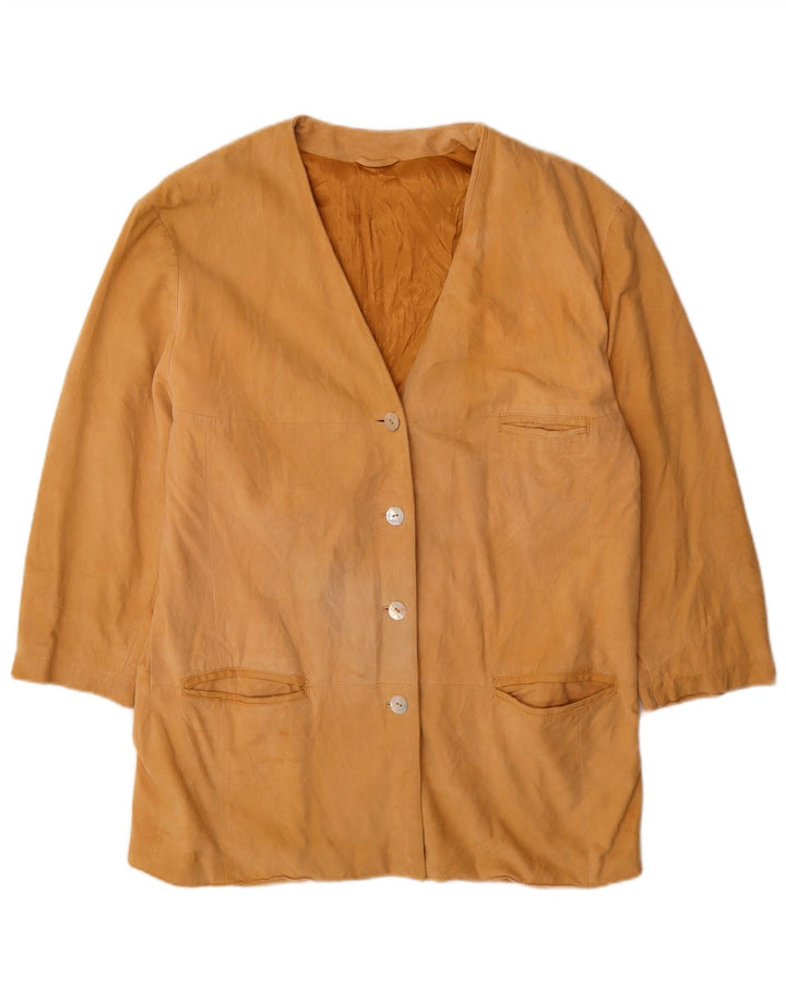 Vintage Damen 4-Knopf-Wildleder-Blazerjacke EU 42 Large Beige