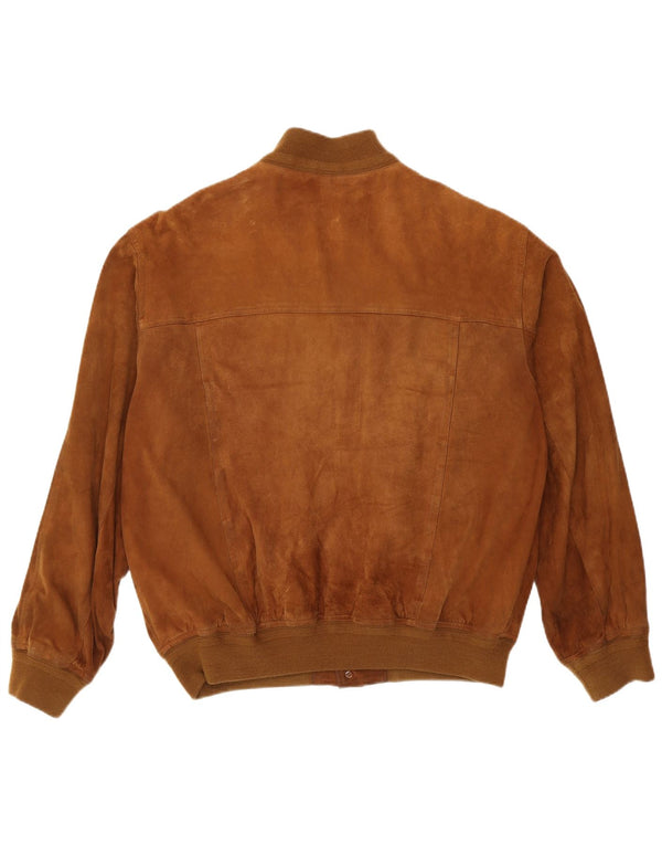 Giubbotto bomber vintage in pelle scamosciata da uomo IT 55 2XL in pelle marrone