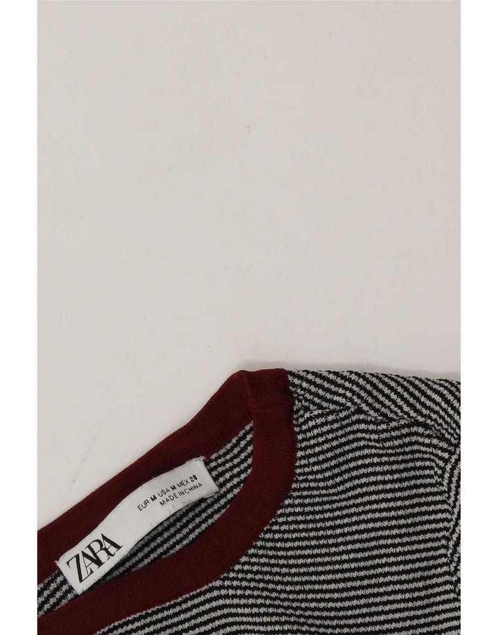 Zara Womens Crop Top Long Sleeve UK 12 Medium Grey Pinstripe