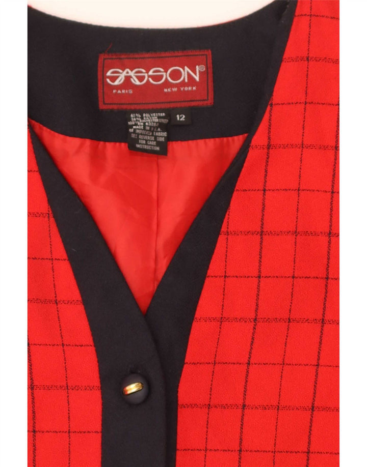 Jaqueta Blazer Feminina Vintage com 4 Botões EUA 12 Grande Poliéster Xadrez Vermelho