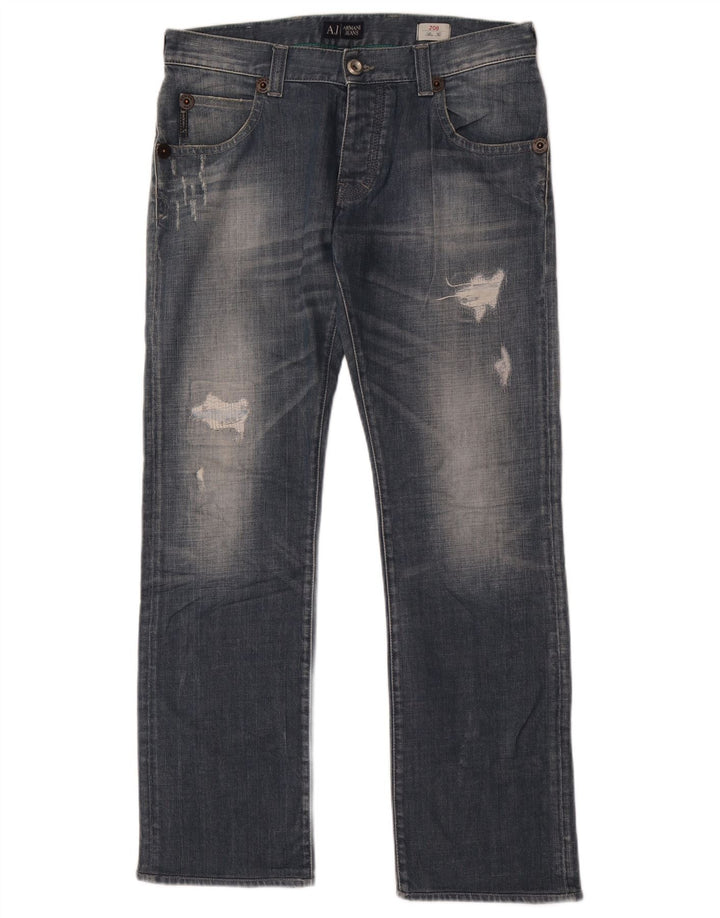 Armani Mens Distressed Slim Jeans W33 L32 Blue Cotton
