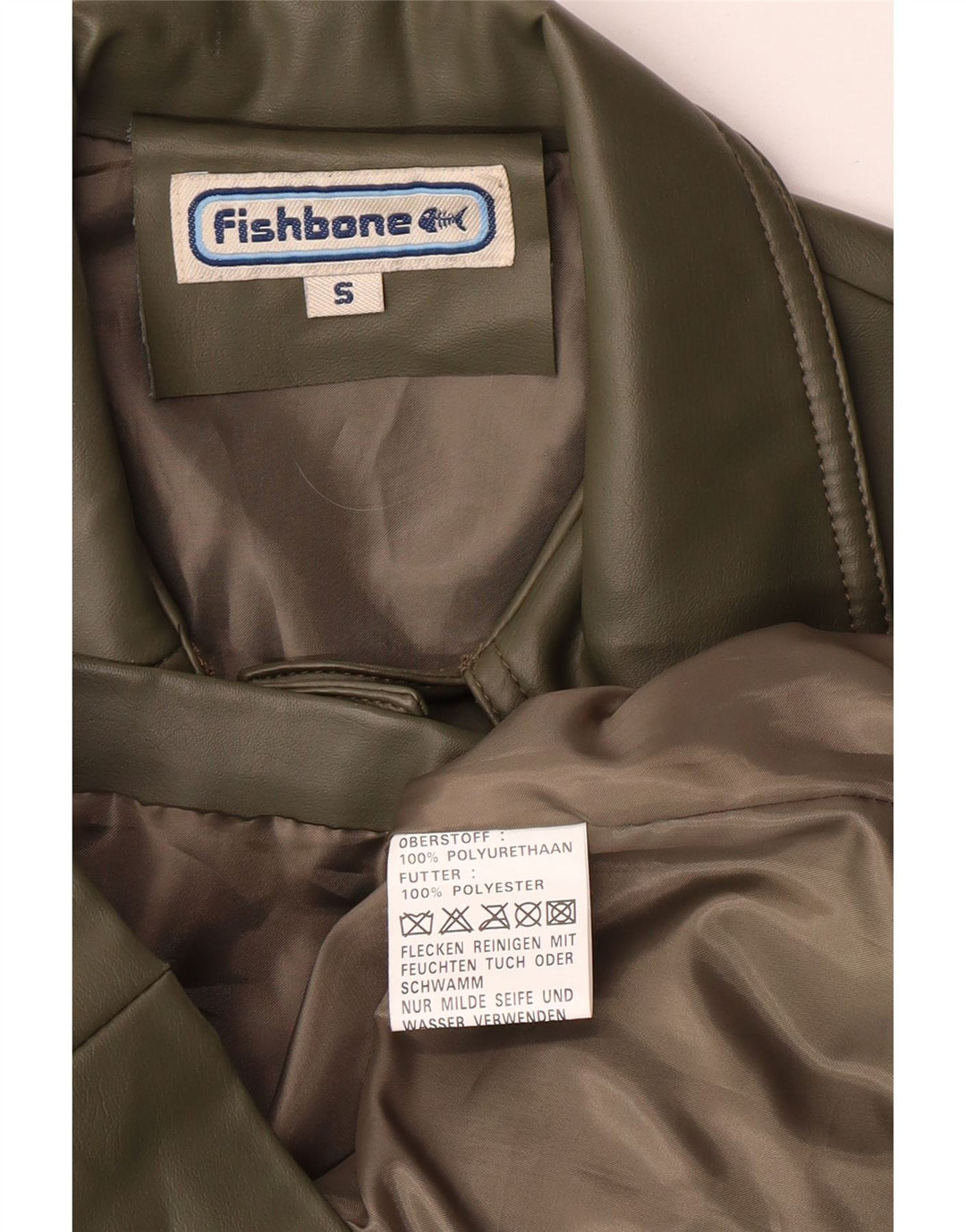FISHBONE Womens Faux Leather Jacket UK 10 Small Green Polyurethane