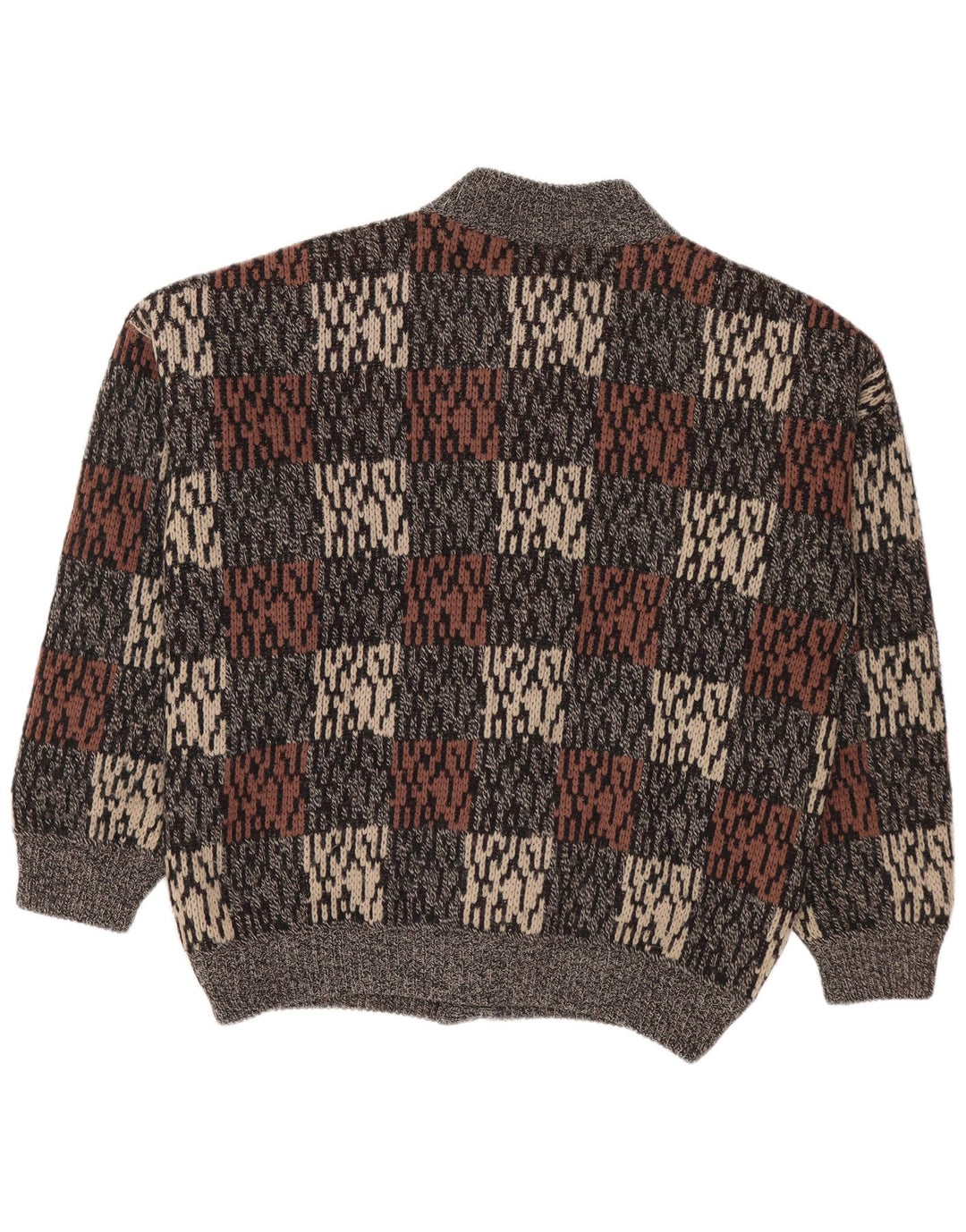 Vintage herre abstrakt mønster cardigan sweater IT 50 mellemgrå