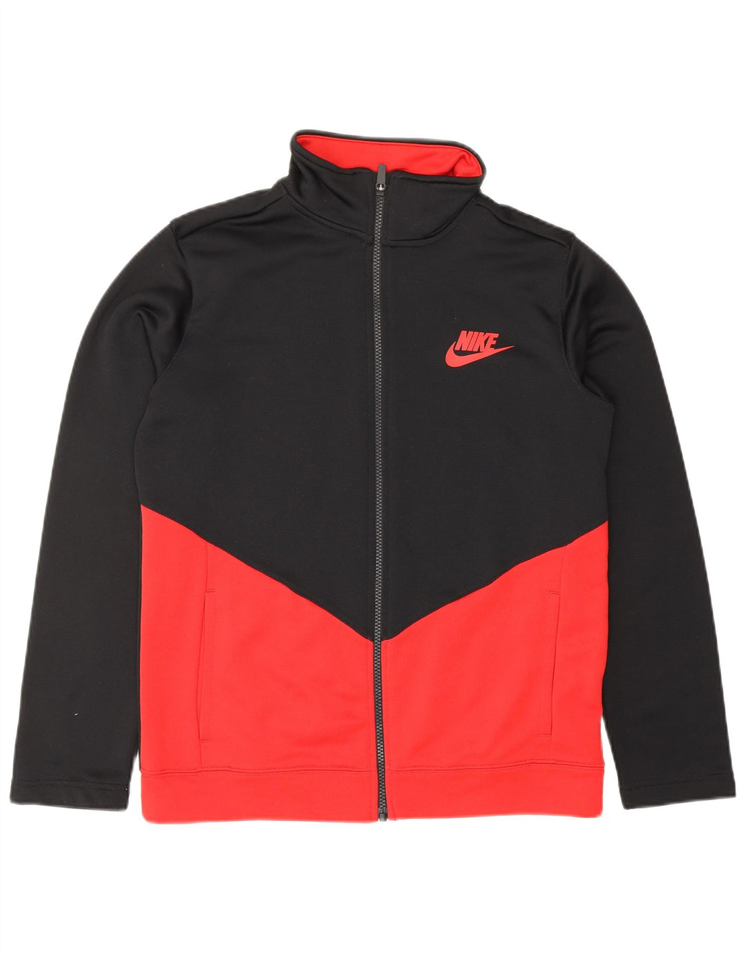 NIKE Boys Tracksuit Top Jacket 13-14 Years XL Black Colourblock Polyester