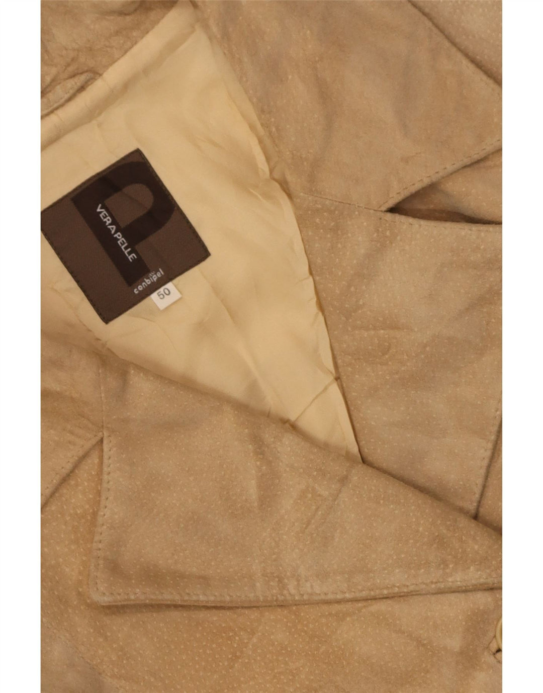 Conbipel Womens Suede Overcoat IT 50 XL Beige Leather