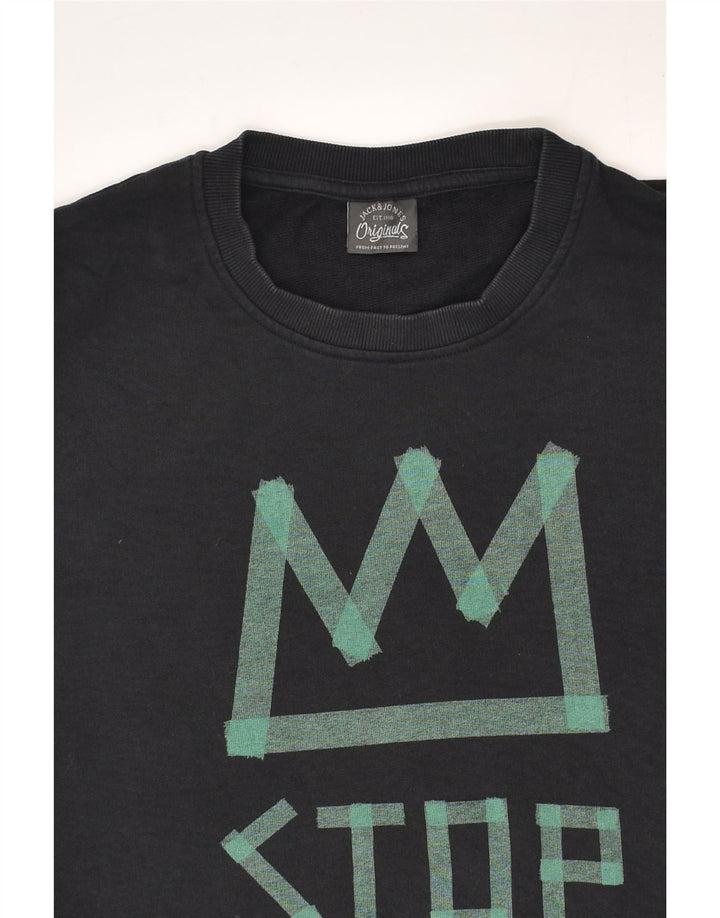 JACK & JONES Mens Graphic Sweatshirt Jumper Large Black Cotton | Vintage Jack & Jones | Thrift | Second-Hand Jack & Jones | Used Clothing | Messina Hembry 
