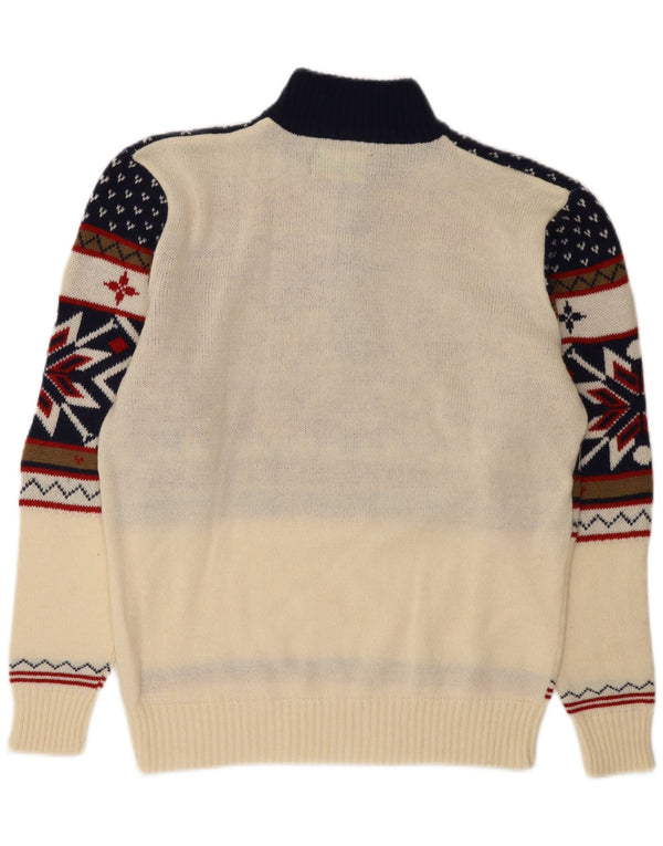 ATLAS FOR MEN Mens Zip Neck Jumper Sweater 2XL Off White Fair Isle