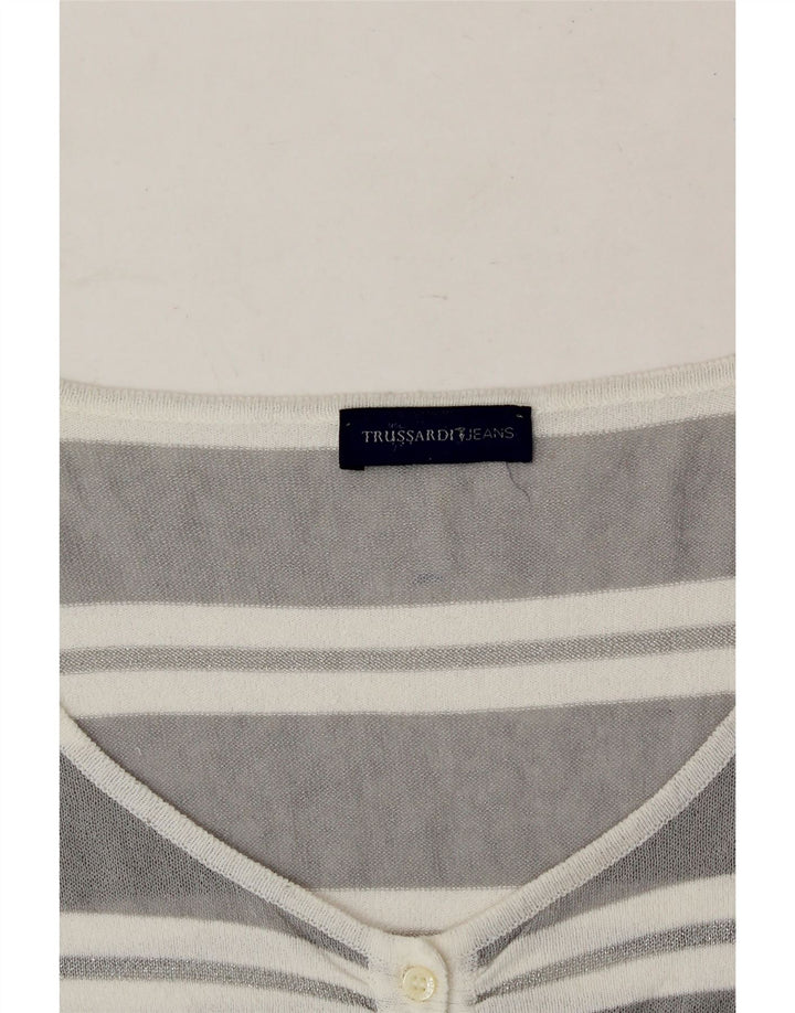 TRUSSARDI JEANS Womens Top Long Sleeve UK 14 Medium Grey Striped Vintage Trussardi Jeans and Second-Hand Trussardi Jeans from Messina Hembry 