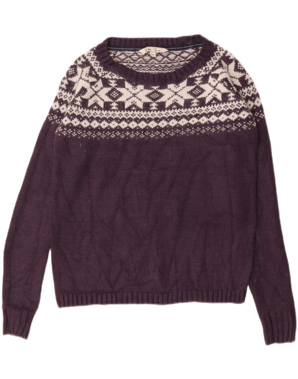 Pulover pentru femei Fat Face supradimensionat cu gâtul barca UK 6 XS Purple Fair Isle