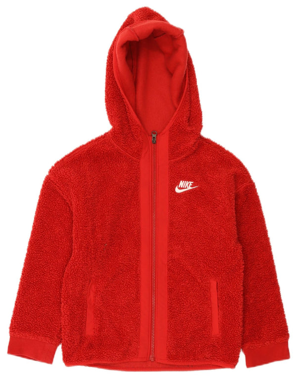 Nike Girls Fleece Zip Hoodie Sweater 7-8 Years XS Red Polyester