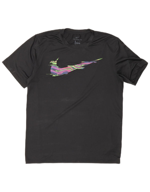Nike Mens Dri Fit Graphic T-Shirt Top Medium Black Polyester Sports