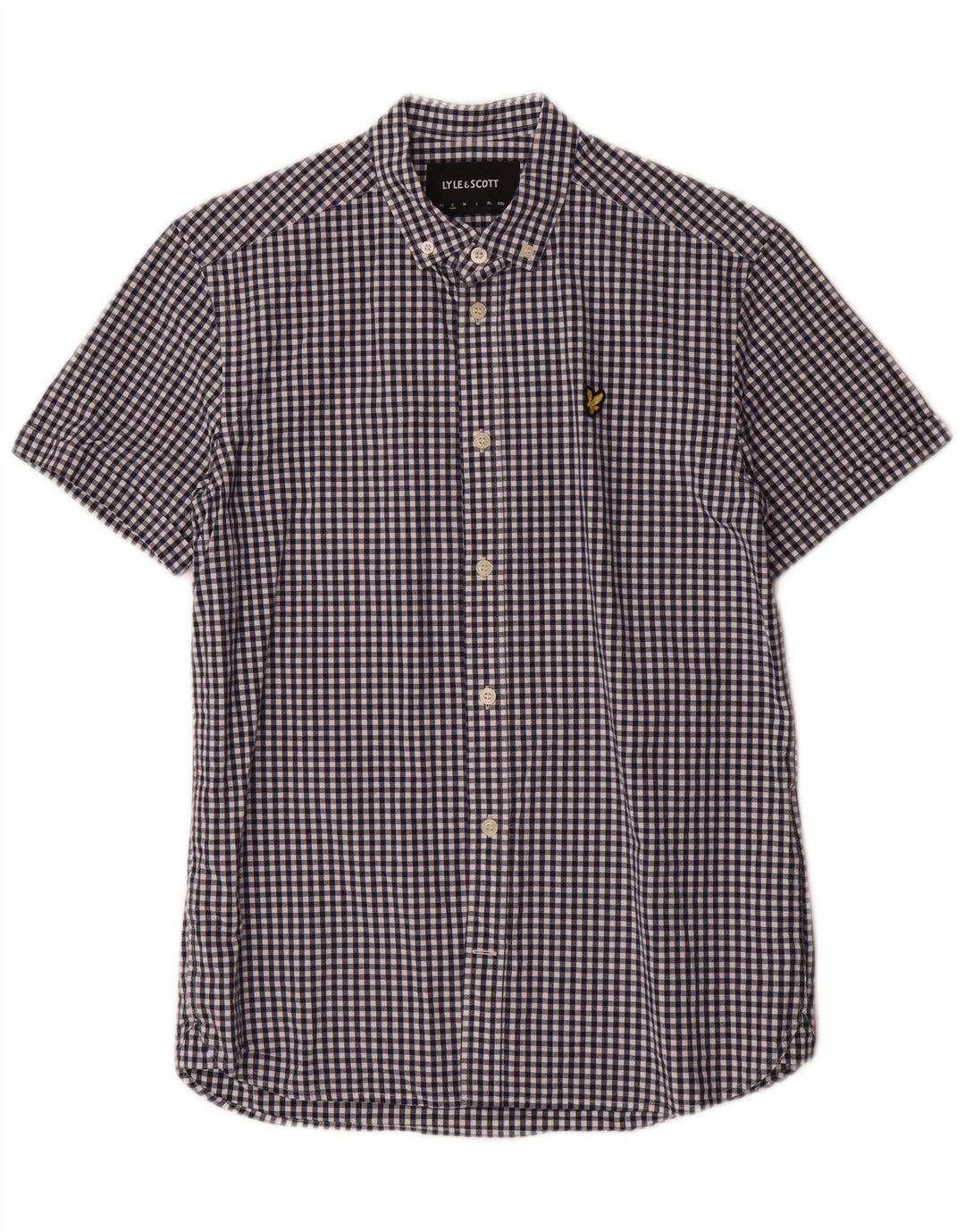 Lyle & Scott Mens Short Sleeve Shirt Small Blue Gingham Cotton Classic