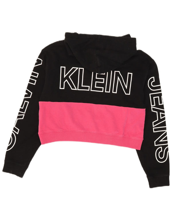 Calvin Klein Jeans Damen Übergroßer Crop Hoodie Pullover UK 10 Small Schwarz