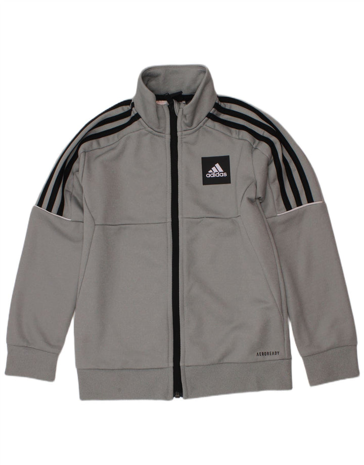Adidas Boys Aeroready Tracksuit Top Jacket 7-8 Years Grey Polyester