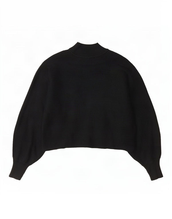 Zara Womens Crop Turtle Neck Jumper Sweater UK 12 Medium Sort Stribet