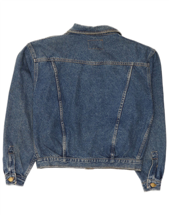 Vintage mujer chaqueta de mezclilla Reino Unido 14 algodón azul medio