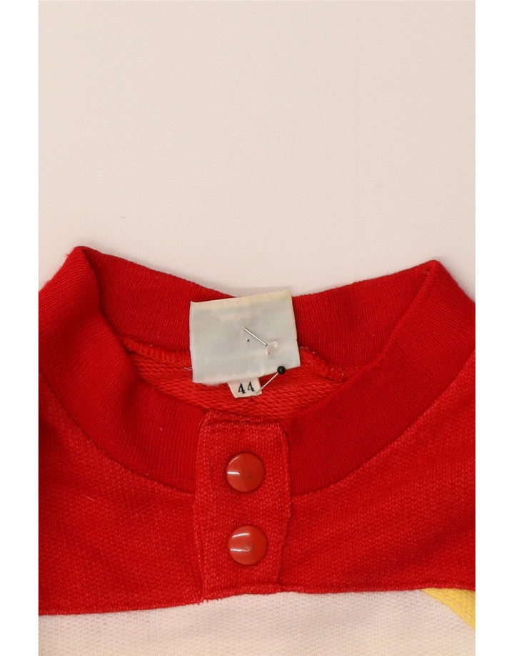 Vintage Womens Button Neck Sweatshirt Jumper IT 44 Medium White Colourblock