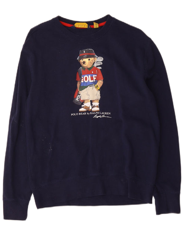 Polo Ralph Lauren Mens Graphic Sweatshirt Jumper Medium Navy Blue Cotton