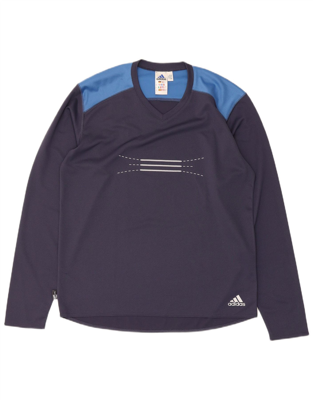 Adidas Mens Climalite Graphic Top Long Sleeve Medium Navy Blue Colourblock