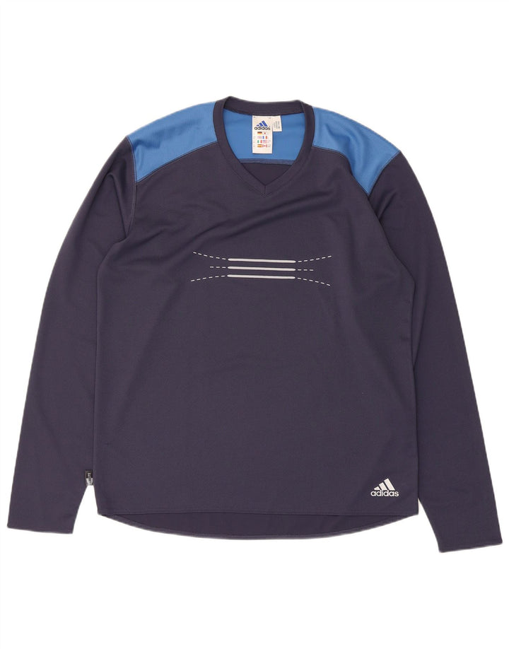 Adidas Mens Climalite Graphic Top Long Sleeve Medium Navy Blue Colourblock