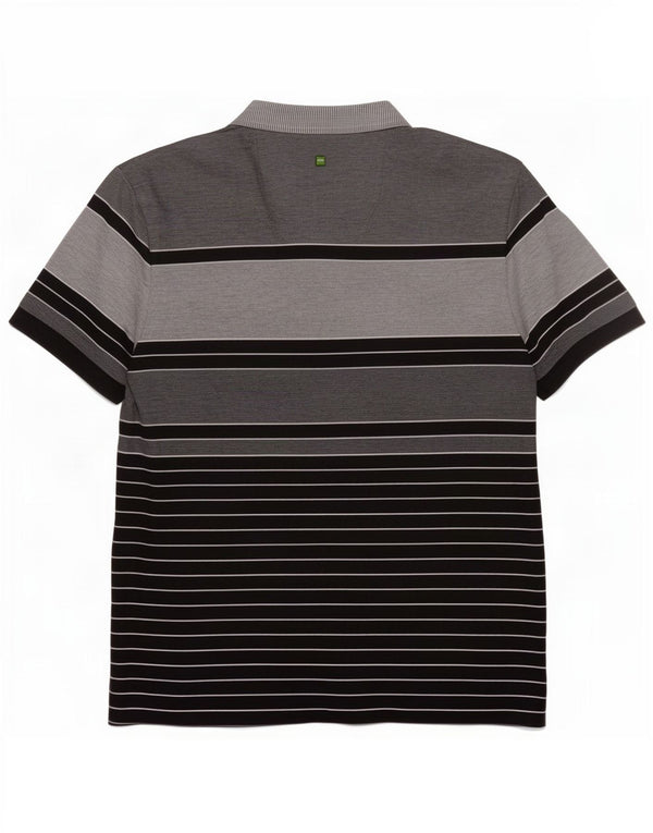 Hugo Boss Mens Polo Shirt Large Grey Striped Cotton