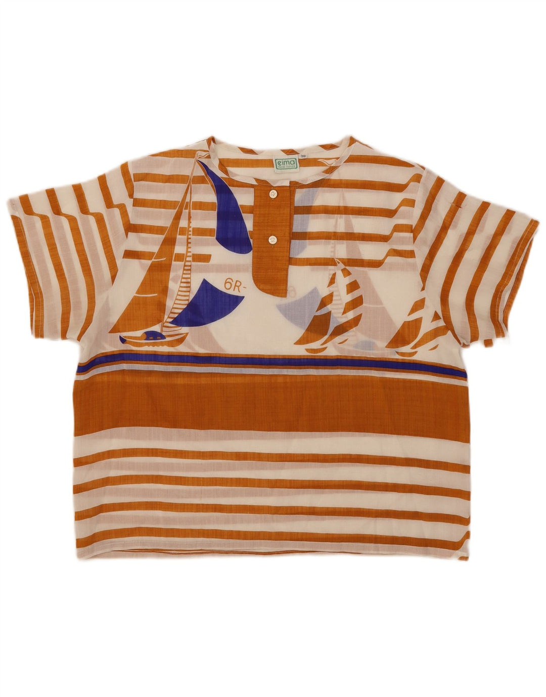 Vintage Womens Graphic Oversized Blouse Top EU 36 Small Brown Striped