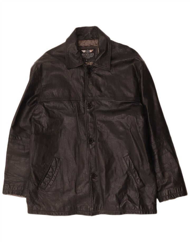 Ironsides Mens Leather Jacket UK 40 Large Black Leather