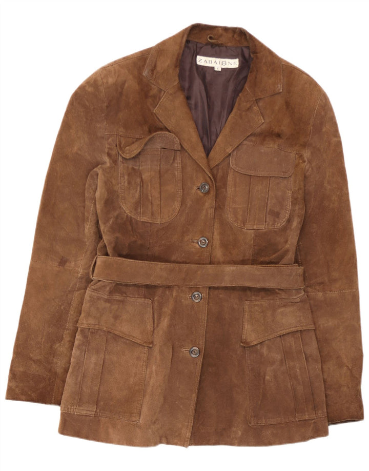 Zabaione Womens Suede Jacket UK 14 Large Brown Leather