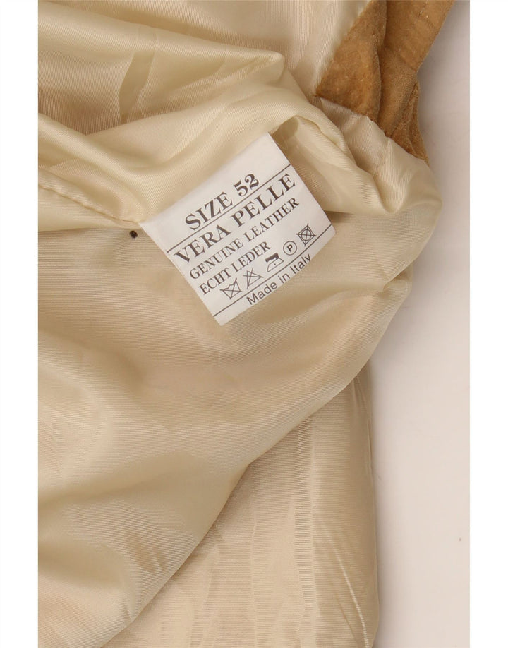 VINTAGE Womens Suede 3 Button Blazer Jacket IT 52 2XL Beige Leather