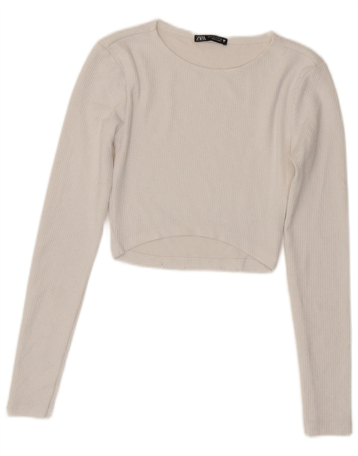 Zara Womens Crop Top Langærmet UK 8 Small White Polyester