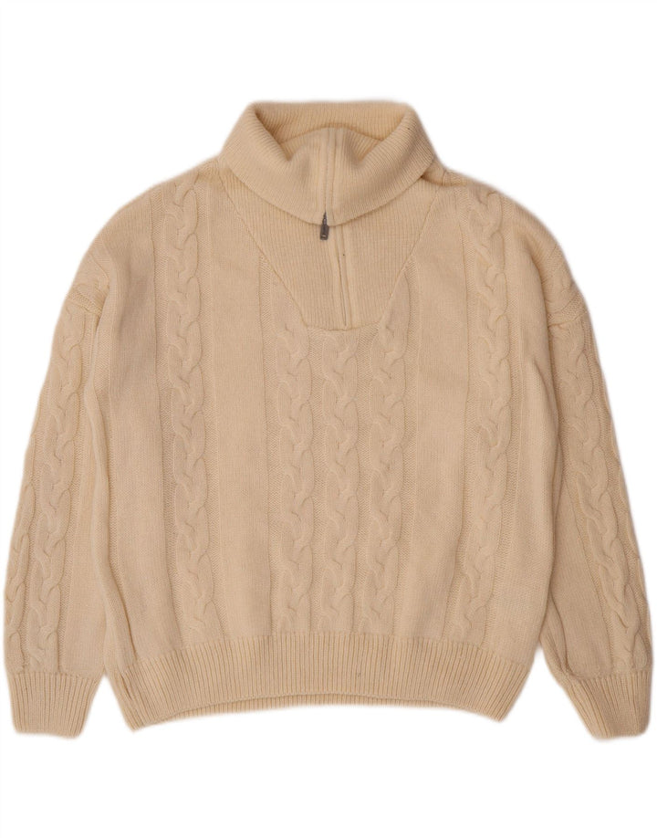 VINTAGE Womens Oversized Zip Neck Jumper Sweater UK 14 Medium Off White Vintage Vintage and Second-Hand Vintage from Messina Hembry 