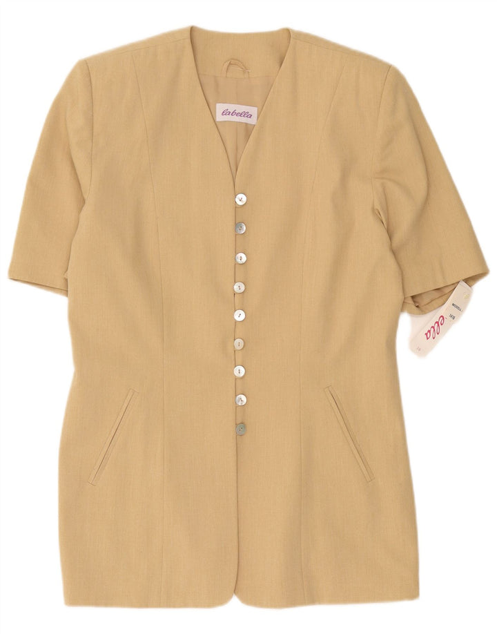 Vintage Womens Short Sleeve 9 Button Blazer Jacket EU 38 Medium Beige