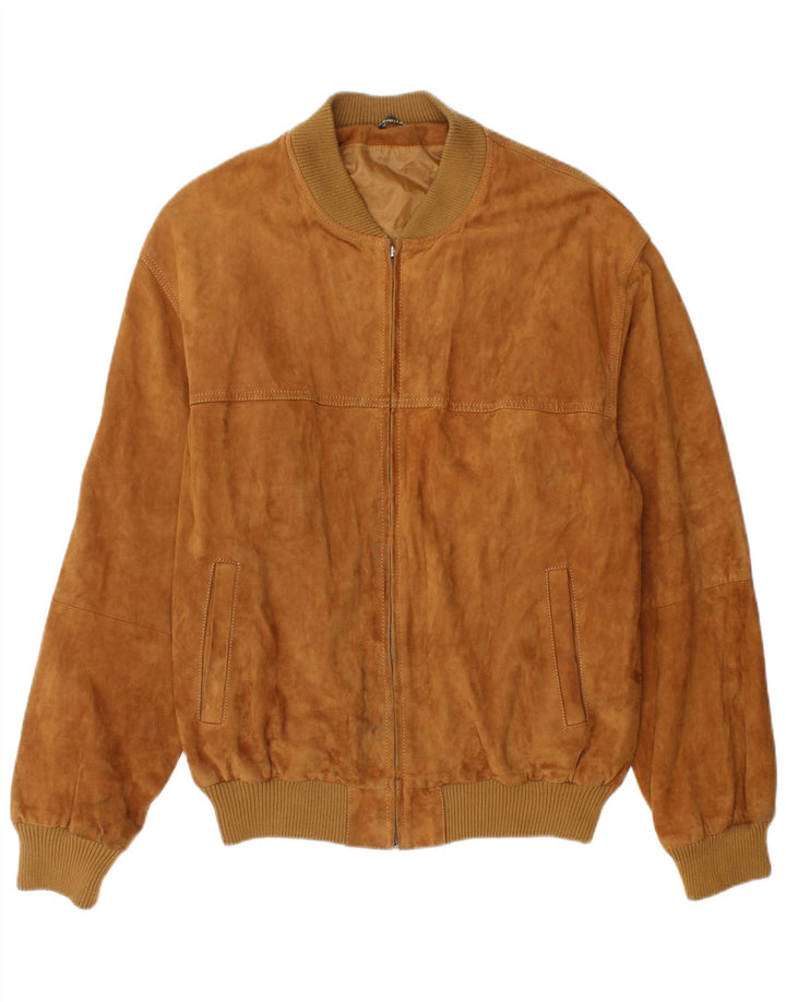 Vintage Mens Suede Bomber Jacket IT 54 2XL Brown Leather