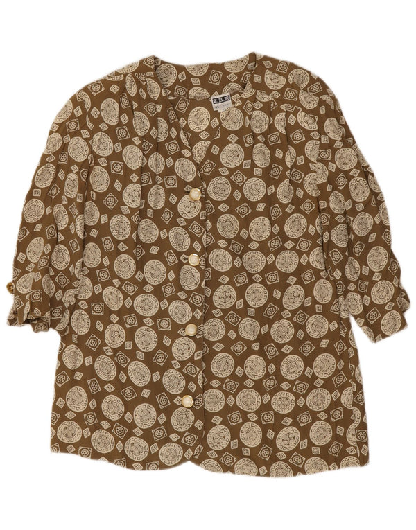 Vintage Damen 3/4-Ärmel-Hemdbluse IT 43 Medium Khaki Geometrisch Acetat