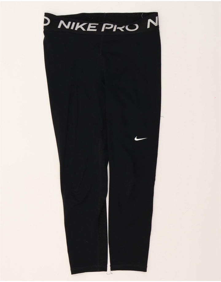 NIKE Womens Dri Fit Graphic Leggings UK 12 Medium Black Polyester