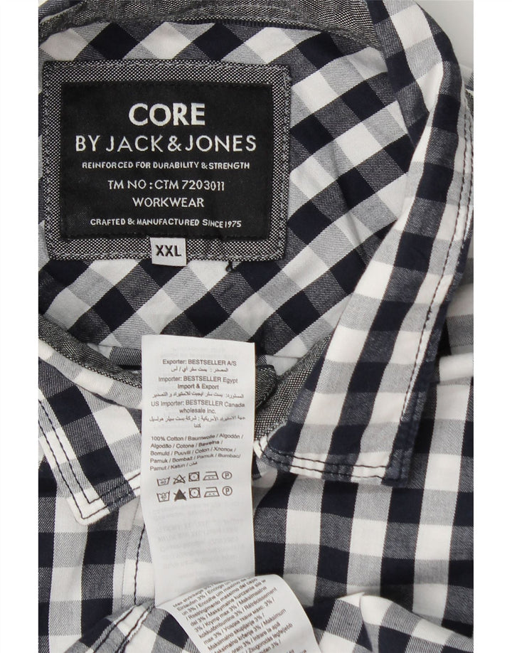 Jack & Jones Mens Shirt 2XL Navy Blue Gingham Cotton