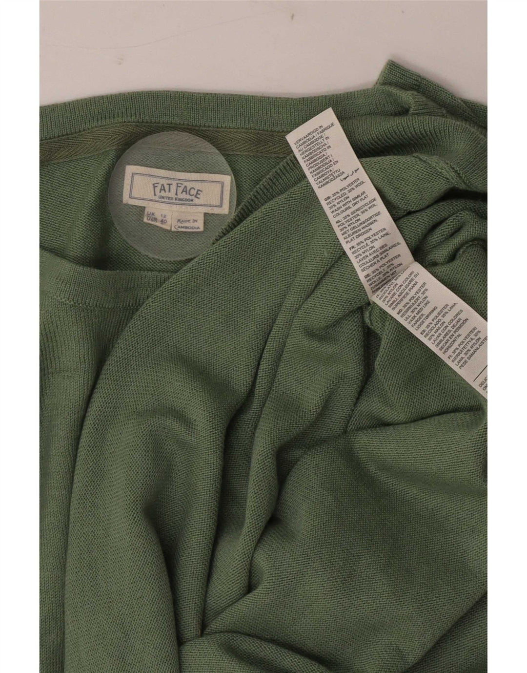 Fat Face Womens Boat Neck Jumper Sweater UK 12 Medium Green Polyester