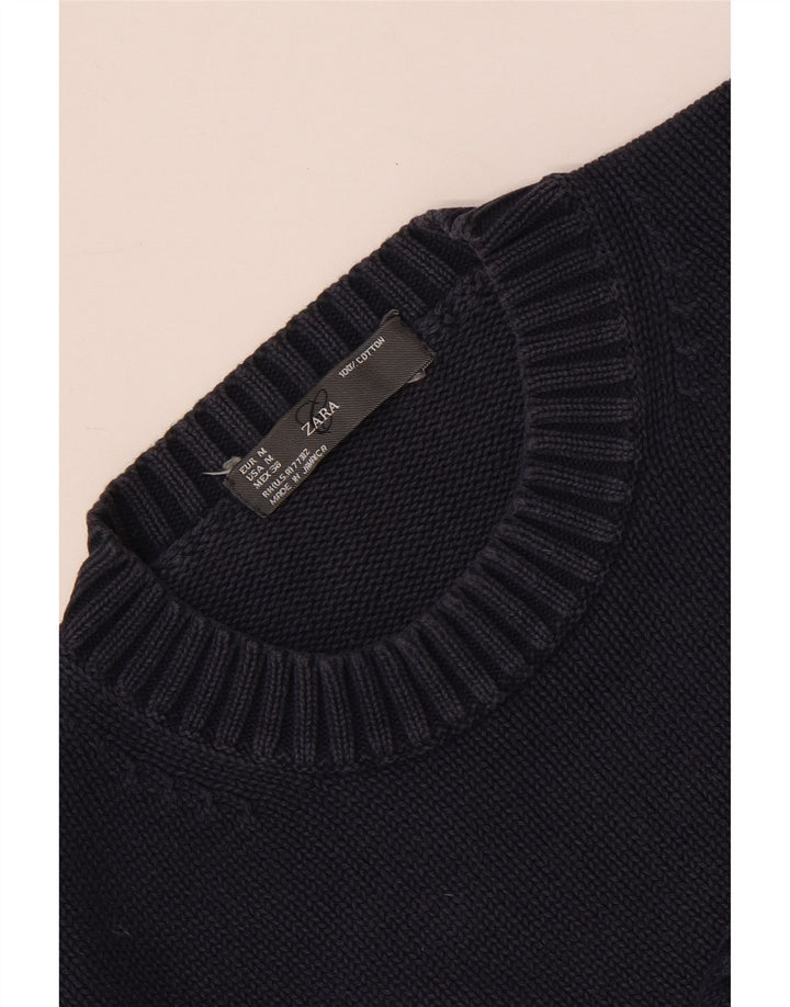 Maglione maglione girocollo da uomo Zara in cotone blu navy medio