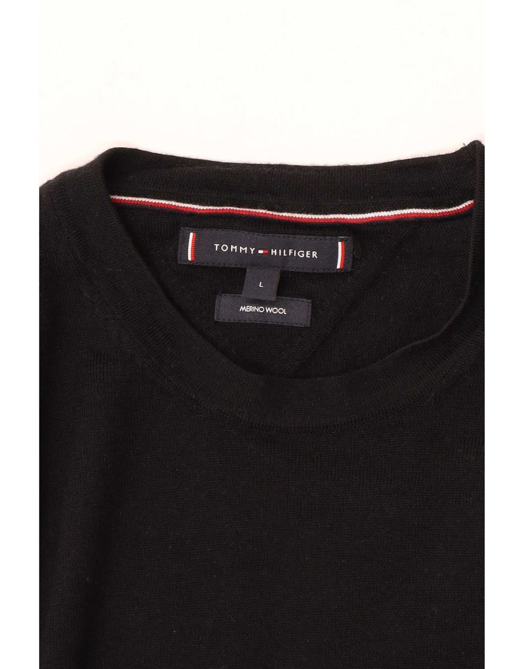 Tommy Hilfiger Mens Crew Neck Jumper Sweater Large Black Wool