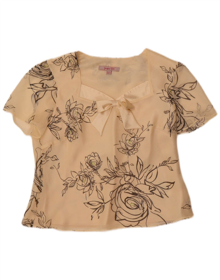 Jacques Vert Damen-Blusenoberteil, UK-Größe 44, groß, gebrochenes Weiß, geblümtes Polyester