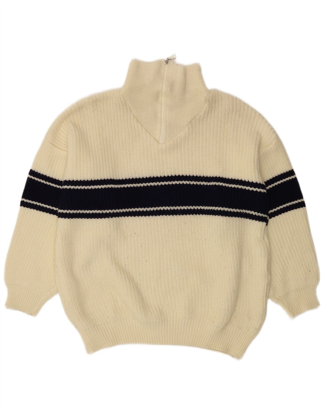 Maglione ideale da uomo con collo con zip, grande color block bianco sporco