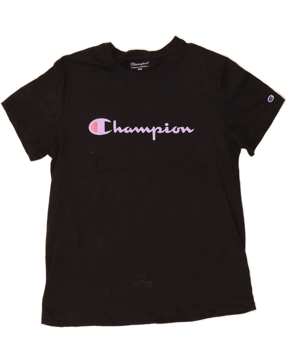 CHAMPION Womens Graphic T-Shirt Top UK 14 Medium Black Polyester Vintage Champion and Second-Hand Champion from Messina Hembry 