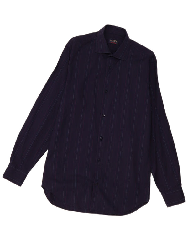 Paul & Shark Mens Yachting Shirt Size 38 Medium Navy Blue Pinstripe Cotton