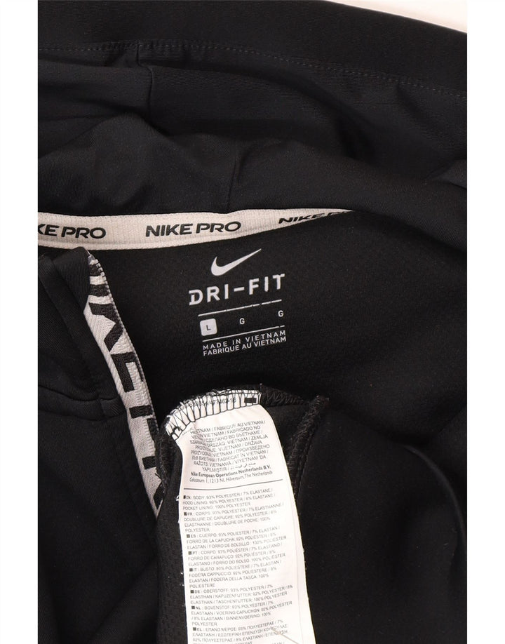 NIKE Mens Dri Fit Graphic Zip Hoodie Sweater Large Black Polyester